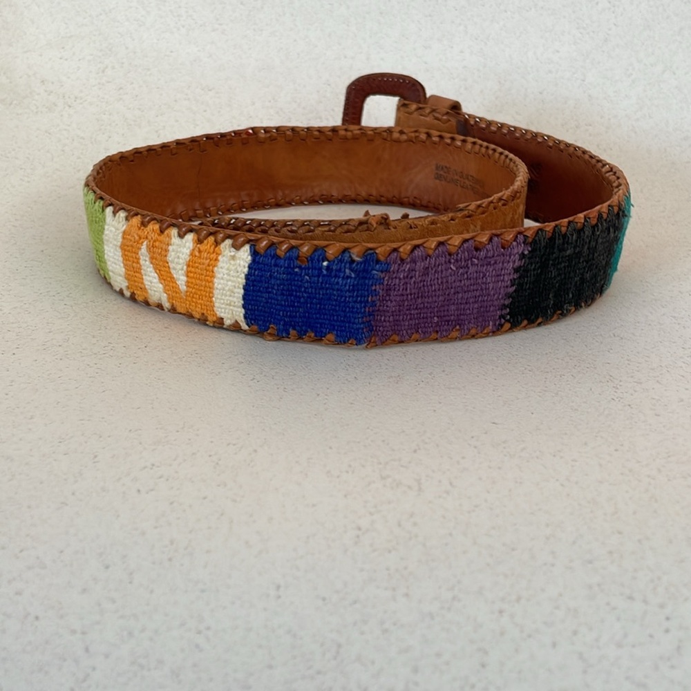 Vintage Guatemalan Woven Leather Belt Youth Small